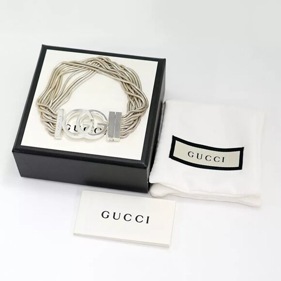 GUCCI Multi Strand G Logos Bracelet 7.5" Silver 925 Auth w/Box #783-32